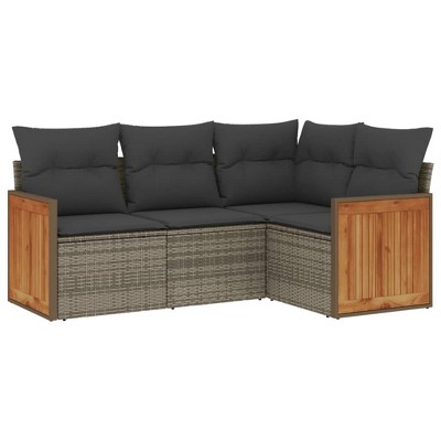 vidaXL Garden Sofa Set Grey PE rattan, powder-coated steel 4 Piece