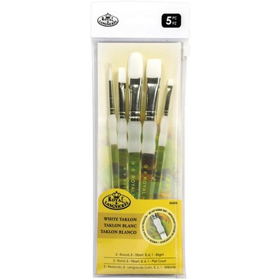 Royal & Langnickel Soft-Grip White Taklon Brushes, Assorted Sizes, Set of 5