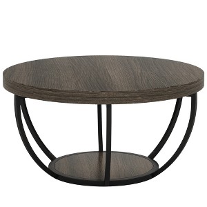 Zeus & Ruta 31.7" Modern Round 2-Tier Wood Accent Coffee Table with Open Storage Shelves - 1 of 4