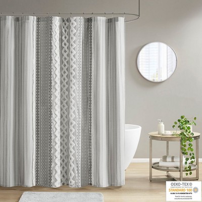 VYNXARIA 72*72"Cotton Printed Shower Curtain with Chenille,Gray