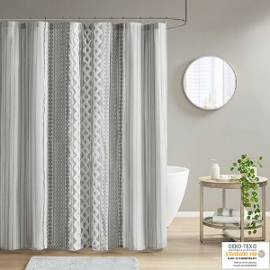 VYNXARIA 72*72"Cotton Printed Shower Curtain with Chenille,Gray - 1 of 4