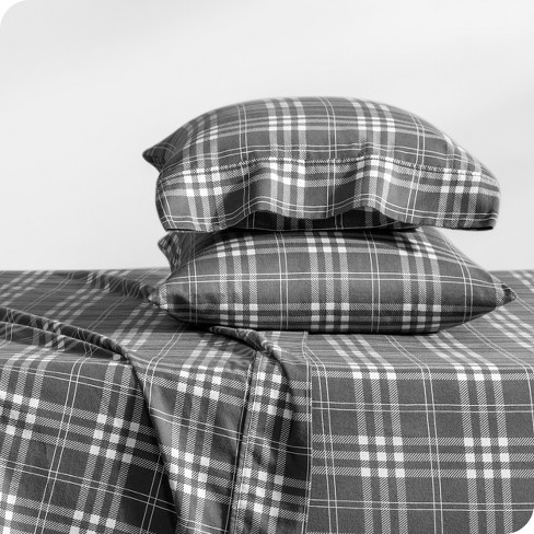 Stirling Plaid - Grey/white Cotton Flannel Full Sheet Set By Bare Home