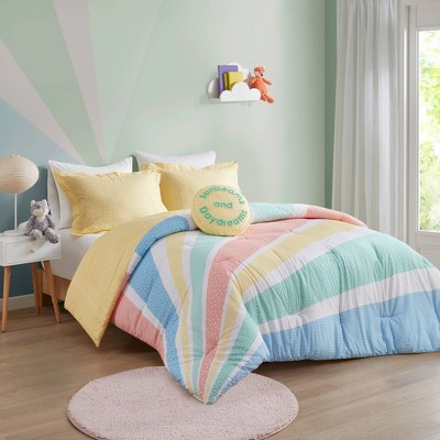 Full Yellow Rainbow Reversible Cotton Comforter Set with Pillow