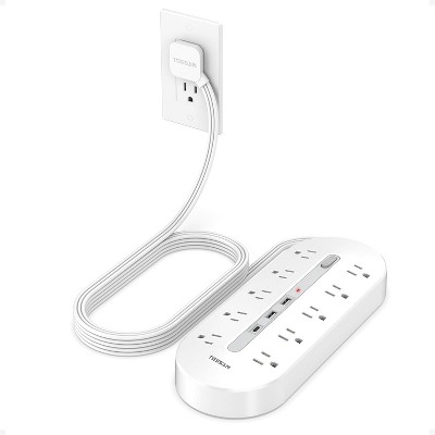 Surge Protector Power Strip 10 Ft Extension Cord, 10 AC Outlet Extender with 3 USB (1 USB C), Flat Plug Power Strip for Home, Office, Dorm Essentials