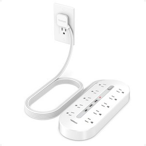 Surge Protector Power Strip 10 Ft Extension Cord, 10 AC Outlet Extender with 3 USB (1 USB C), Flat Plug Power Strip for Home, Office, Dorm Essentials - 1 of 4
