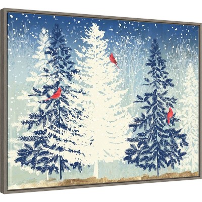 Snowy Christmas Trees Framed Canvas Wall Art Print
