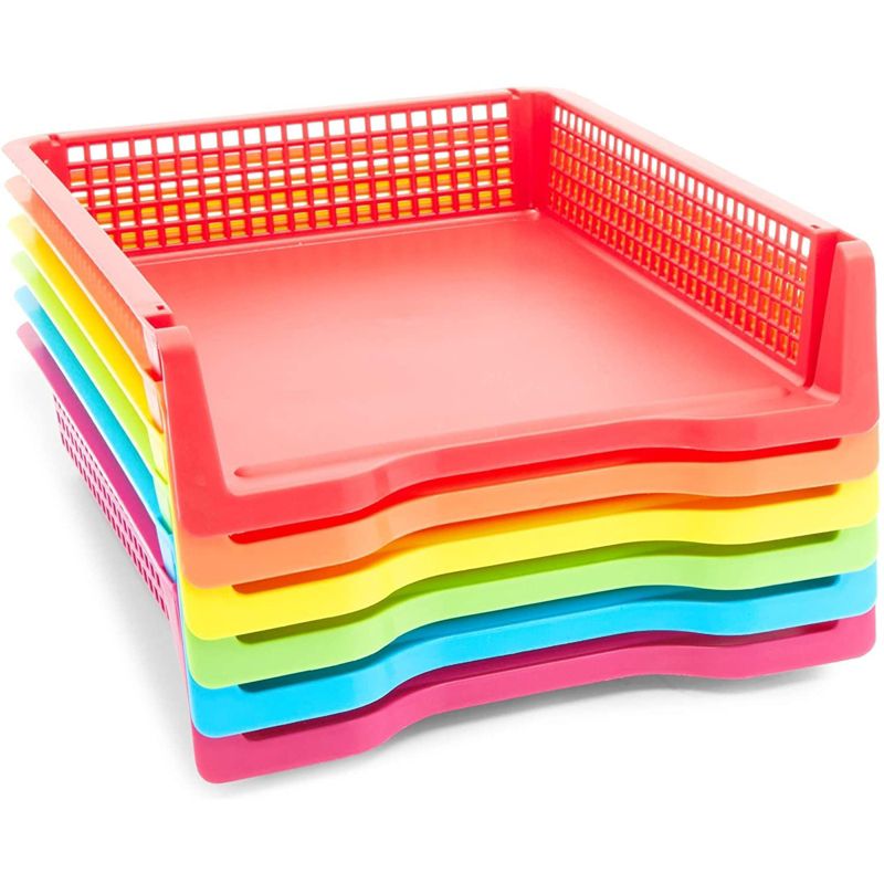 Bright Creations Set of 6 Rainbow Turn In Trays for Teachers, Plastic Classroom Paper Organizers, Colorful Storage Baskets for Office, 10 x 3 x 13 In, 4 of 9