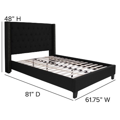 Elegant Full-Size Black Upholstered Platform Bed with Nailhead Trim
