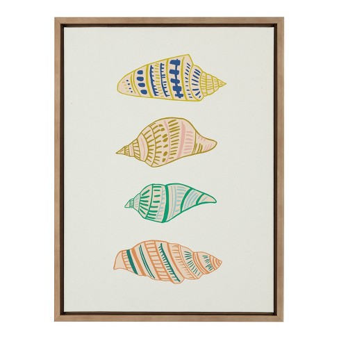 18" x 24" Sylvie Ocean Treasures Framed Wall Canvas by Alicia Schultz Gold - Kate & Laurel: Modern Nautical Decor, Vertical Display - image 1 of 4