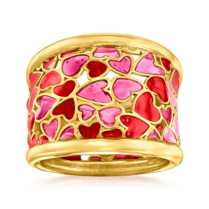 Ross-Simons Italian Red and Pink Enamel Heart Ring in 18kt Gold Over Sterling - 1 of 4