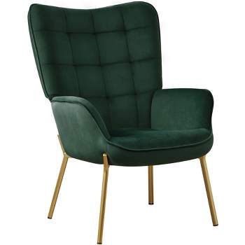 Yaheetech Velvet Upholstered Accent Chair with Tufted High Back Metal Legs for Living Room