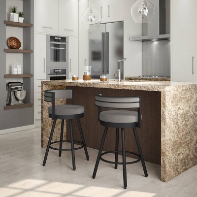 Eller 33.5" Modern Swivel Counter Stool in Taupe Grey Faux Leather