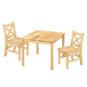 eHemco Solid Hard Wood Kids Table and X-Back Chairs, 3 Piece Set - 1 of 4