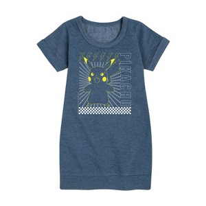 Girls' - Pokémon - Pikachu Checkered Graphic Short Sleeve Fleece Dress - 1 of 4