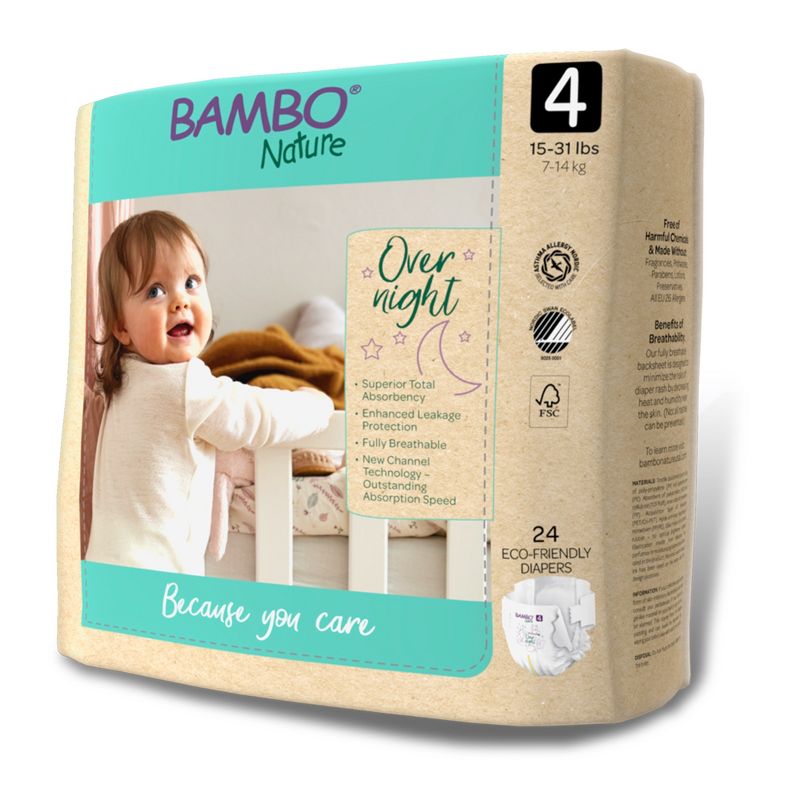 Bambo Nature Overnight Diapers, Disposable, Eco-Friendly, Size 4, 3 of 6
