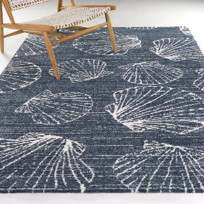 Dark Blue Coastal Shell Pattern Synthetic Area Rug