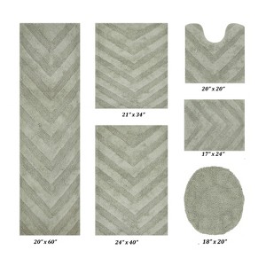 Hugo 6-Piece Bath Rug Set 100% Premium Cotton Tufted Chevron Pattern Bathmats for Bathroom, Super Soft Absorbent Machine Washable - 1 of 4
