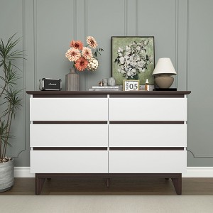 Wide size Drawer Storage Cabinet, 6-drawer Chest of Drawers for Bedroom Living Room, White & Walnut color, 47.2'' W x 15.74'' D x 30 .7''H - 1 of 4