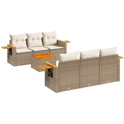 vidaXL 7 Piece Patio Sofa Set with Cushions Black Poly Rattan