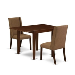 HomeStock 3-Piece Mahogany Finish Rectangular Solid Wood Top with Dropleaf Dining Table Set - 1 of 4