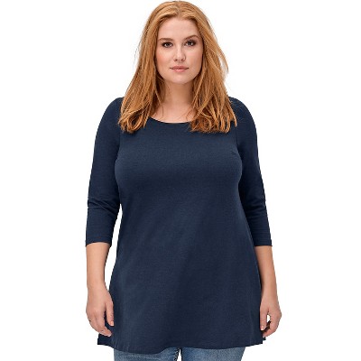 ellos Women's Plus Size 3/4 Sleeve Knit Tunic - 14/16, Navy