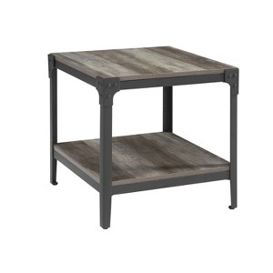 Angle Iron Rustic Wood End Table, Set of 2 Gray Wash - Saracina Home, Gray Blue