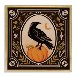 Stupell Industries Spooky Season Black Crow Floating Frame Canvas Art, Gold, 25" x 25" - 1 of 4