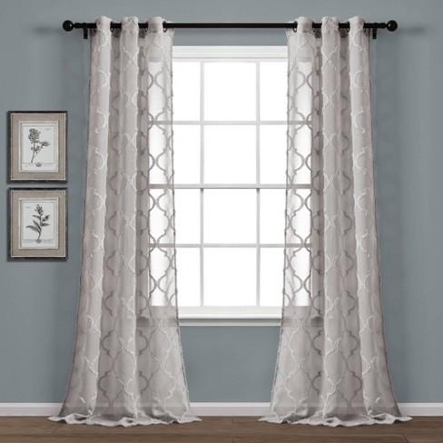 2pk 38x84 Sheer Avon Trellis Curtain Panels Gray - Lush Décor : Target