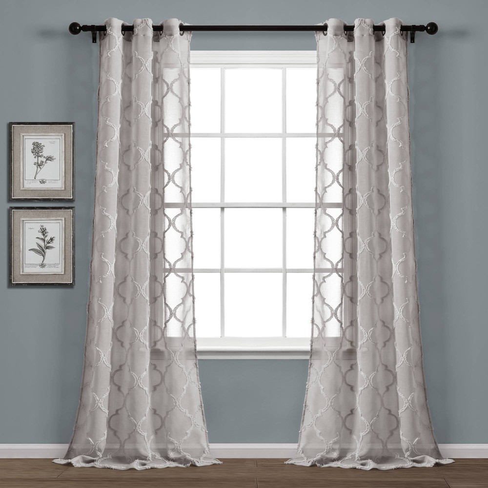 Photos - Curtain Rod / Track 2pk 38"x84" Lush Décor Sheer Avon Trellis Curtain Panels Gray: Modern Microfiber Grommet Top Indoor Drapes