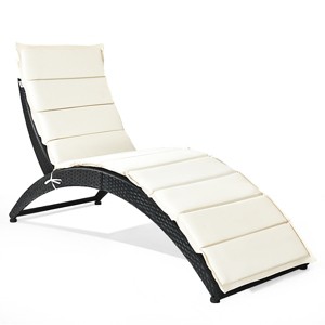 Costway Folding Patio Rattan Lounge Chair Chaise Cushioned Portable Garden Lawn Black - 1 of 4