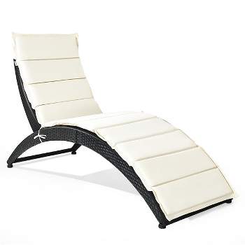 Costway Folding Patio Rattan Lounge Chair Chaise Cushioned Portable Garden Lawn Black