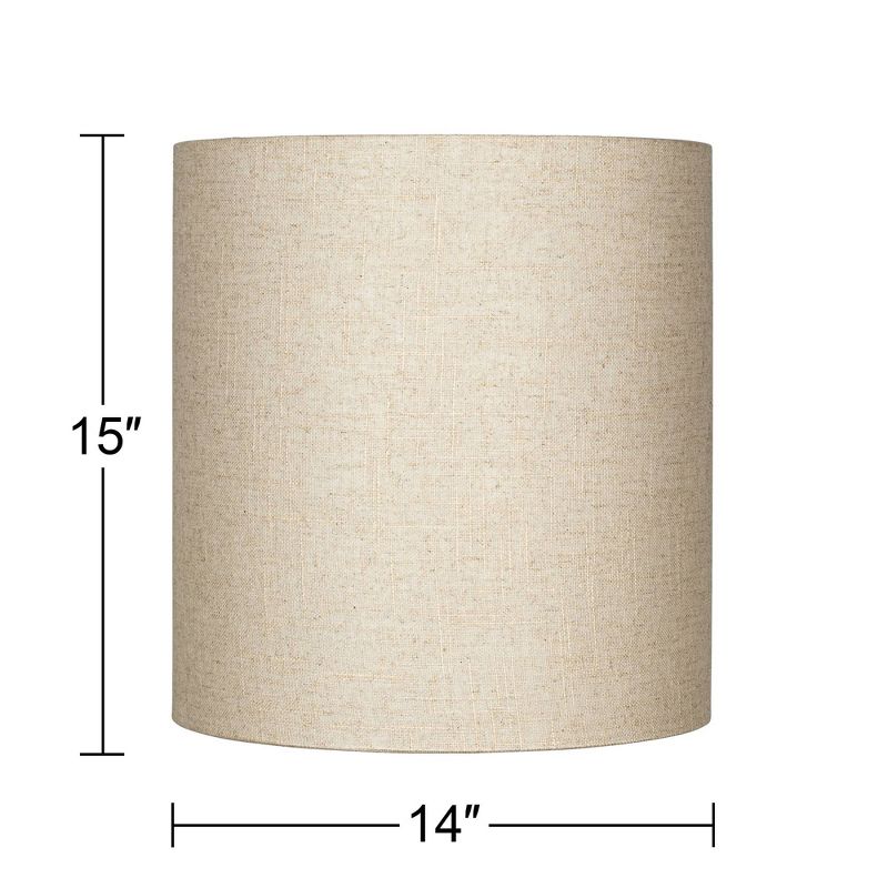 Springcrest 14" Top x 14" Bottom x 15" High x Lamp Shade Replacement Medium Tall Oatmeal Beige Drum Round Rustic Linen Fabric Spider Harp Finial, 5 of 9