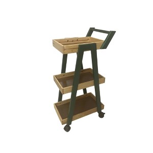 Suite Bebe Aria 3-Tier Wooden Rolling Utility Cart Organizer and Caddy - Natural Shelves/Mallard Green Frame - 1 of 1