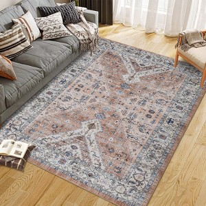 Washable Rugs Area Rug Bohemian Printed Carpet Boho Distressed Rug Low Pile Non-Slip Living Room Rug for Bedroom Office - 1 of 4