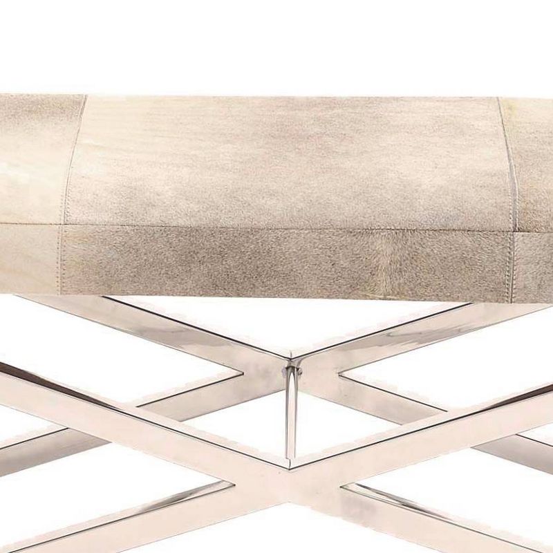 Contemporary Stainless Steel Cowhide X-Bench Beige - Olivia &#38; May, 4 of 26