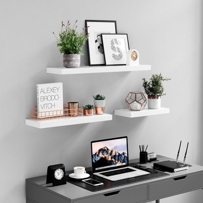 White MDF Modern Floating Wall Shelf for Living Room and Bedroom