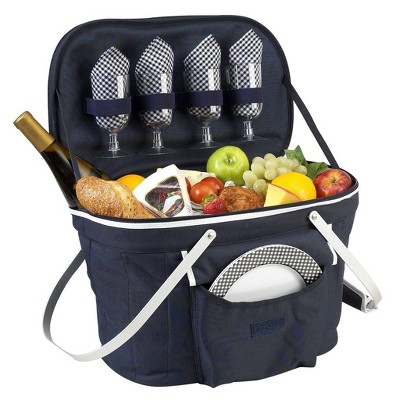 Picnic at Ascot Large Family Size Insulated Folding Collapsible Picnic Basket Cooler with Sewn in Frame