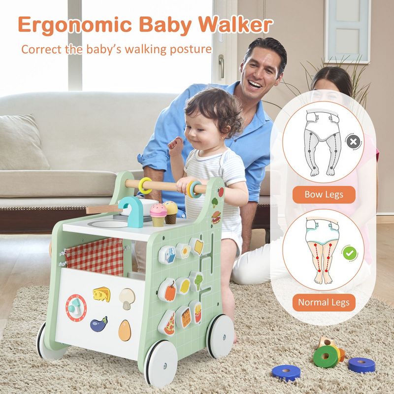 Costway 6-in-1 Baby Push Walker Wooden Strollers Learning Activity Center Toy with Kitchen, 5 of 11