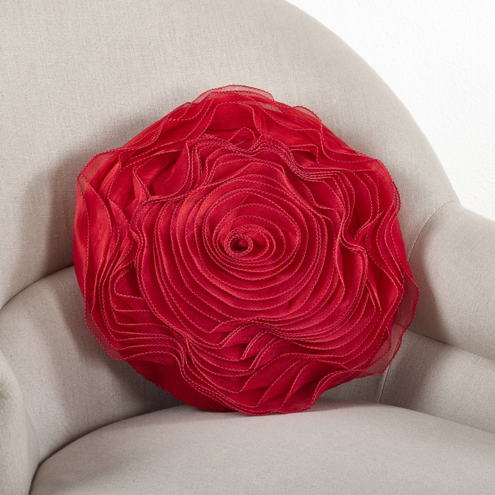 Photos - Pillow 13"x13" Rose Design Poly Filled Square Throw  Red - Saro Lifestyle