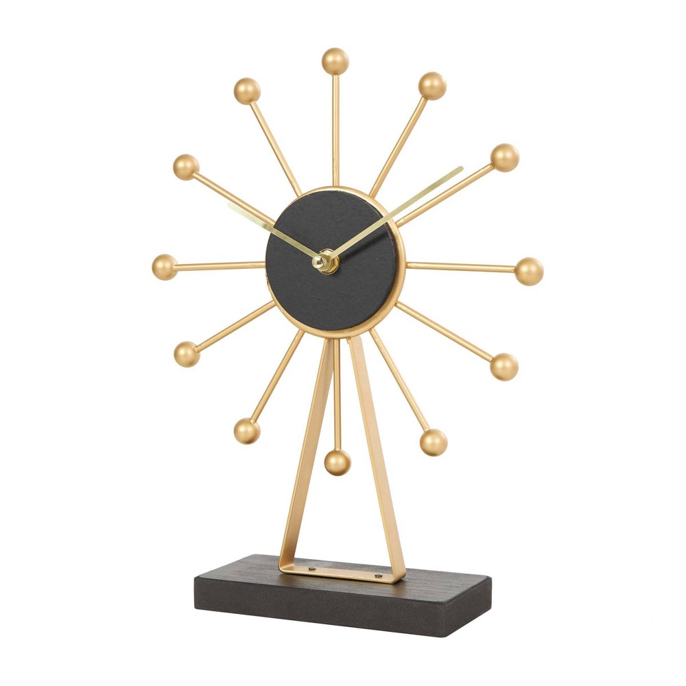 Photos - Wall Clock 12"x9" Metal Sunburst Clock with Black Base and Clockface Gold - CosmoLivi