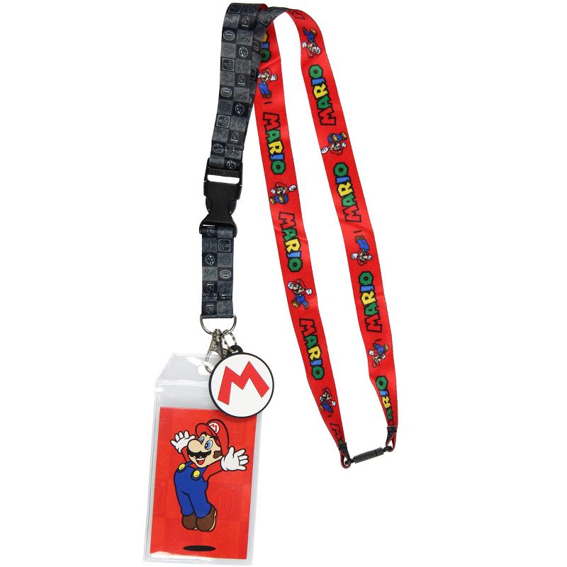 Nintendo Super Mario Lanyard ID Badge Holder Lanyard w/ Rubber Charm Red, 1 of 6