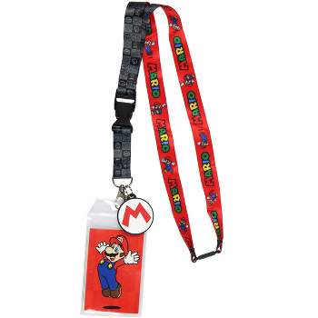 Nintendo Super Mario Lanyard ID Badge Holder Lanyard w/ Rubber Charm Red