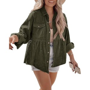 Imily Bela Womens Corduroy Shackets Long Sleeve Casual Tops with Pocket Detail Loose Fit - 1 of 4