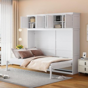 Streamdale Queen Size Murphy Bed Wall Bed with Top Cabinets,White - 1 of 4
