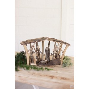 Driftwood Nativity 11"H, Brown Natural Holiday Folk Art Display By Kalalou - 1 of 3