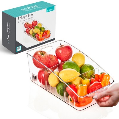 Sorbus Clear Organizing Bin on Wheels with Dividers - for Kitchen, Cabinet Organizer, Pantry & Refrigerator