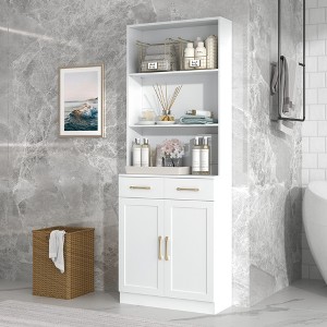 Whisen Bathroom Storage Cabinet, Open Style Cabinet with Drawers and Adjustable Shelf - 1 of 4