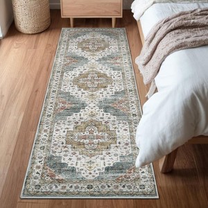 Acekool Vintage Oriental Machine Washable Area Rug, Soft Low Pile Non-Slip Accent Carpet, Stain Resistant for Living Room, Hallway, Laundry - 1 of 4