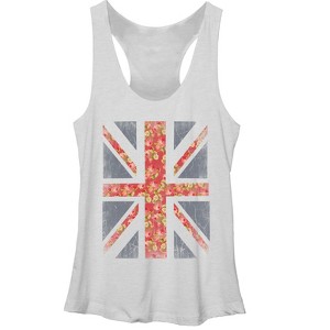 Women's Lost Gods Floral Print Union Jack Racerback Tank Top - 1 of 3