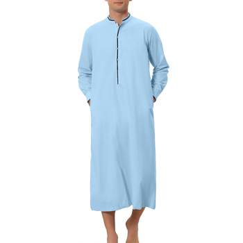 Lars Amadeus Men's Contrast Color Stand Collar Long Sleeves Button Nightgown